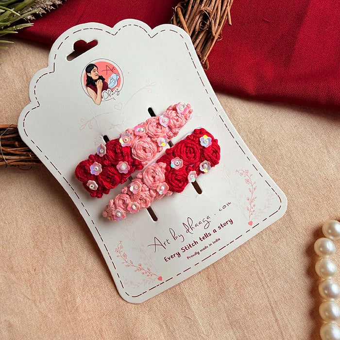 Ruhani Hand-Embroidered Floral Tic Tac Hair Clips