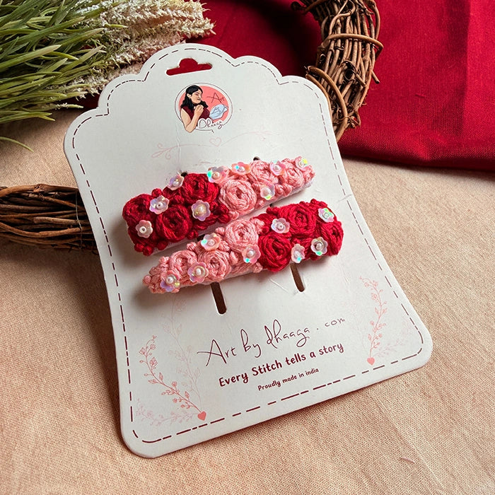 Ruhani Hand-Embroidered Floral Tic Tac Hair Clips