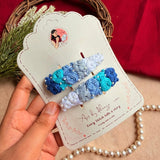 Waverly Hand-Embroidered Blue Floral Tic Tac Hair Clips
