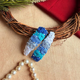 Waverly Hand-Embroidered Blue Floral Tic Tac Hair Clips