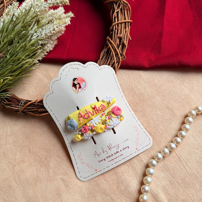 Honey Personalized Hand-Embroidered Floral Tic Tac Hair Clip