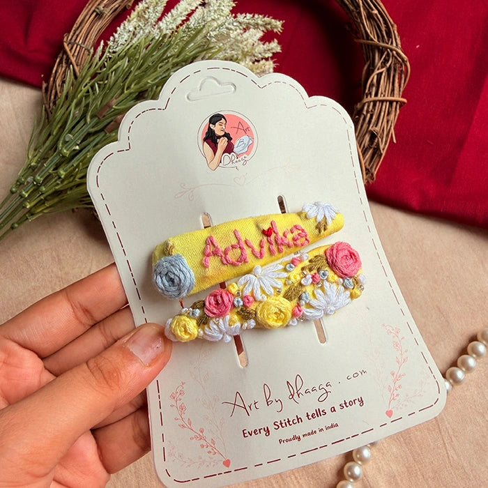 Honey Personalized Hand-Embroidered Floral Tic Tac Hair Clip