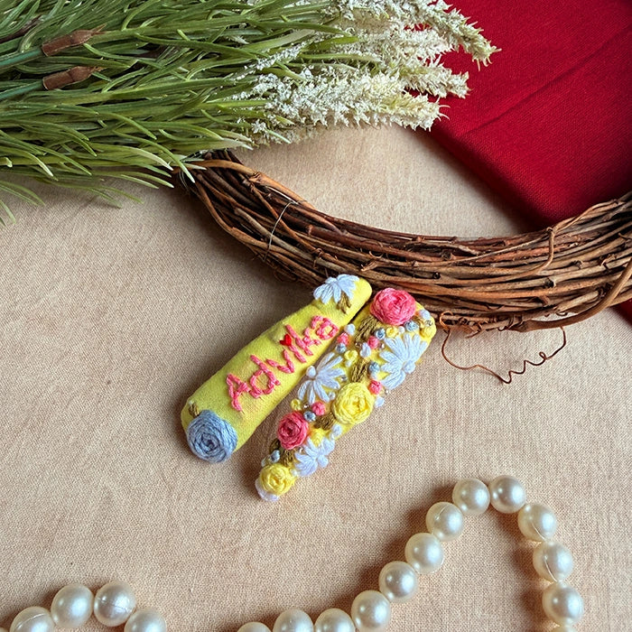 Honey Personalized Hand-Embroidered Floral Tic Tac Hair Clip