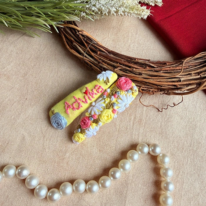Honey Personalized Hand-Embroidered Floral Tic Tac Hair Clip