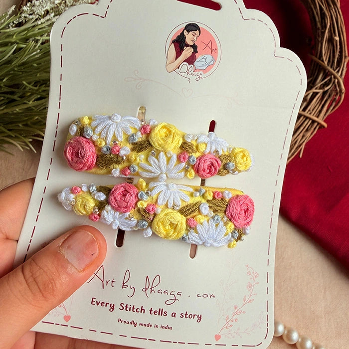 Mallika Hand-Embroidered Floral Tic Tac Hair Clips