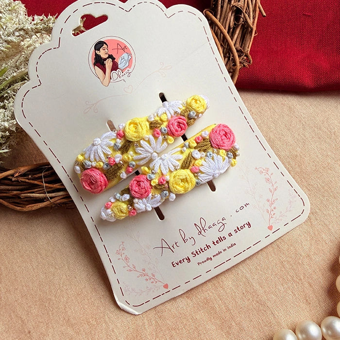 Mallika Hand-Embroidered Floral Tic Tac Hair Clips