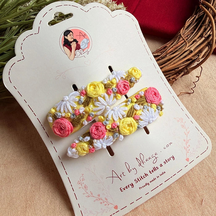 Mallika Hand-Embroidered Floral Tic Tac Hair Clips