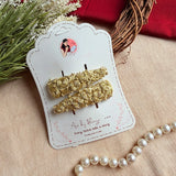 Swarna Hand-Embroidered Golden Floral Tic Tac Hair Clips