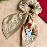 Juliette Personalized Hand-Embroidered Bow Scrunchie