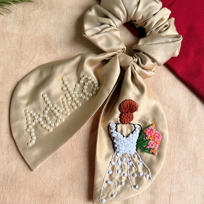 Juliette Personalized Hand-Embroidered Bow Scrunchie