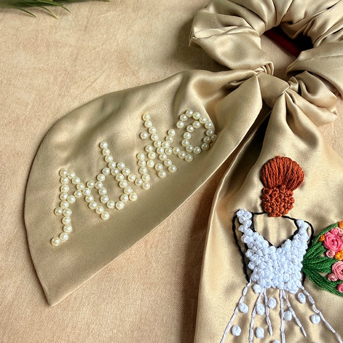 Juliette Personalized Hand-Embroidered Bow Scrunchie