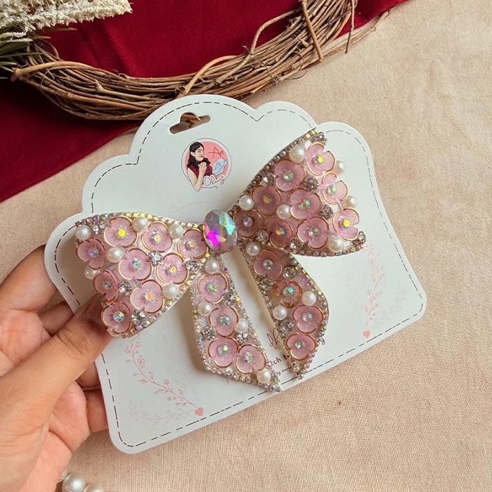 Rim-jhim (Pink) – Hand-Embellished Statement Hair Bow