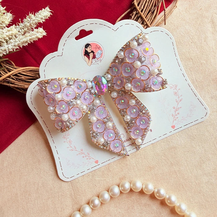 Rim-Jhim Lavender – Hand-Embellished Statement Hair Bow