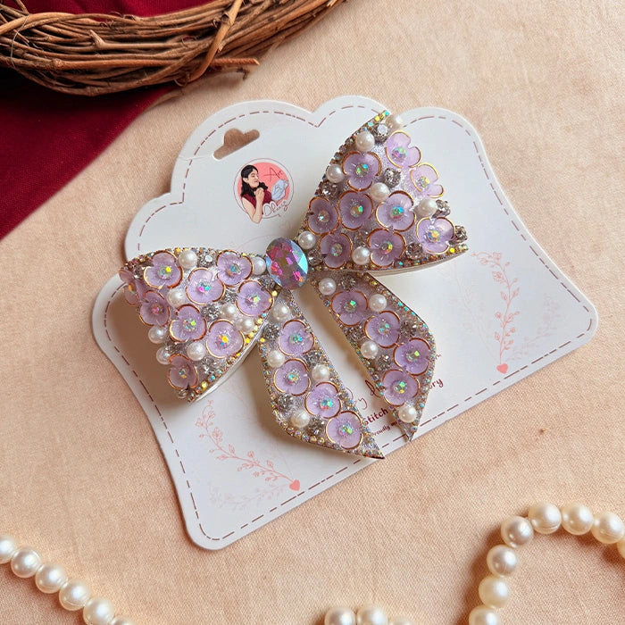 Rim-Jhim Lavender – Hand-Embellished Statement Hair Bow
