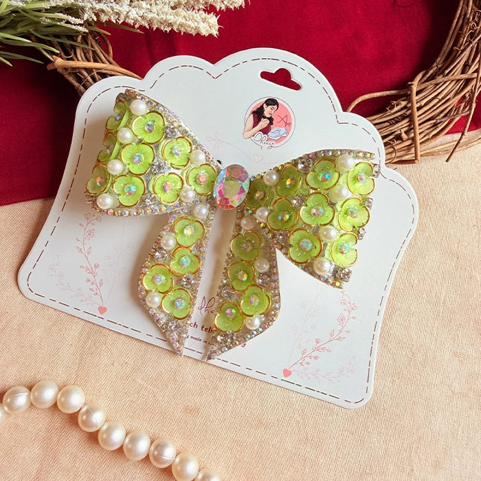 Rim-Jhim Green – Hand-Embellished Statement Hair Bow