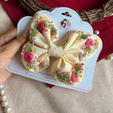Lemon Yellow Butterfly Embroidered Bow | Handmade Floral Hair Bow