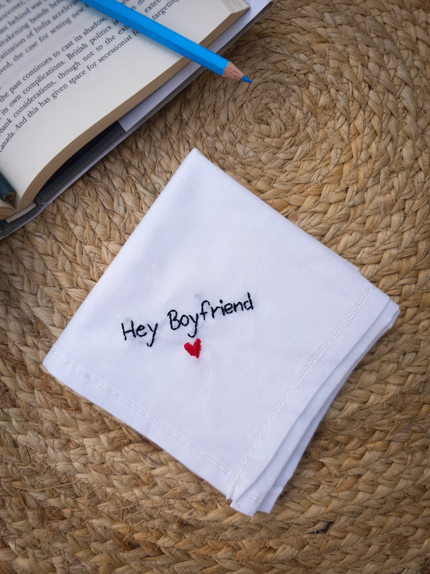 Hey Boyfriend Hankey – Hand Embroidered Romantic Gift