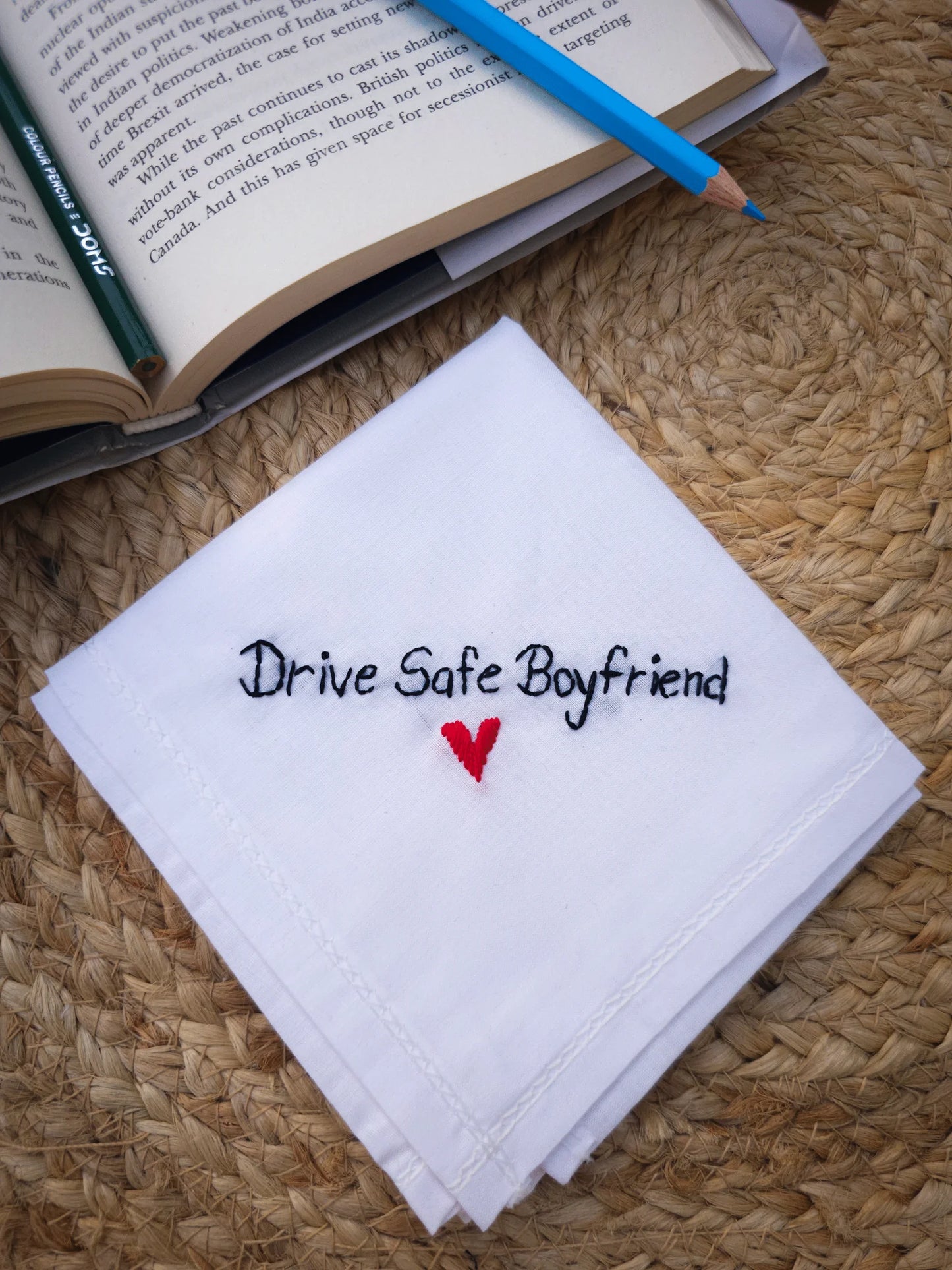 Drive Safe Boyfriend Hankey – Hand Embroidered Personalized Gift