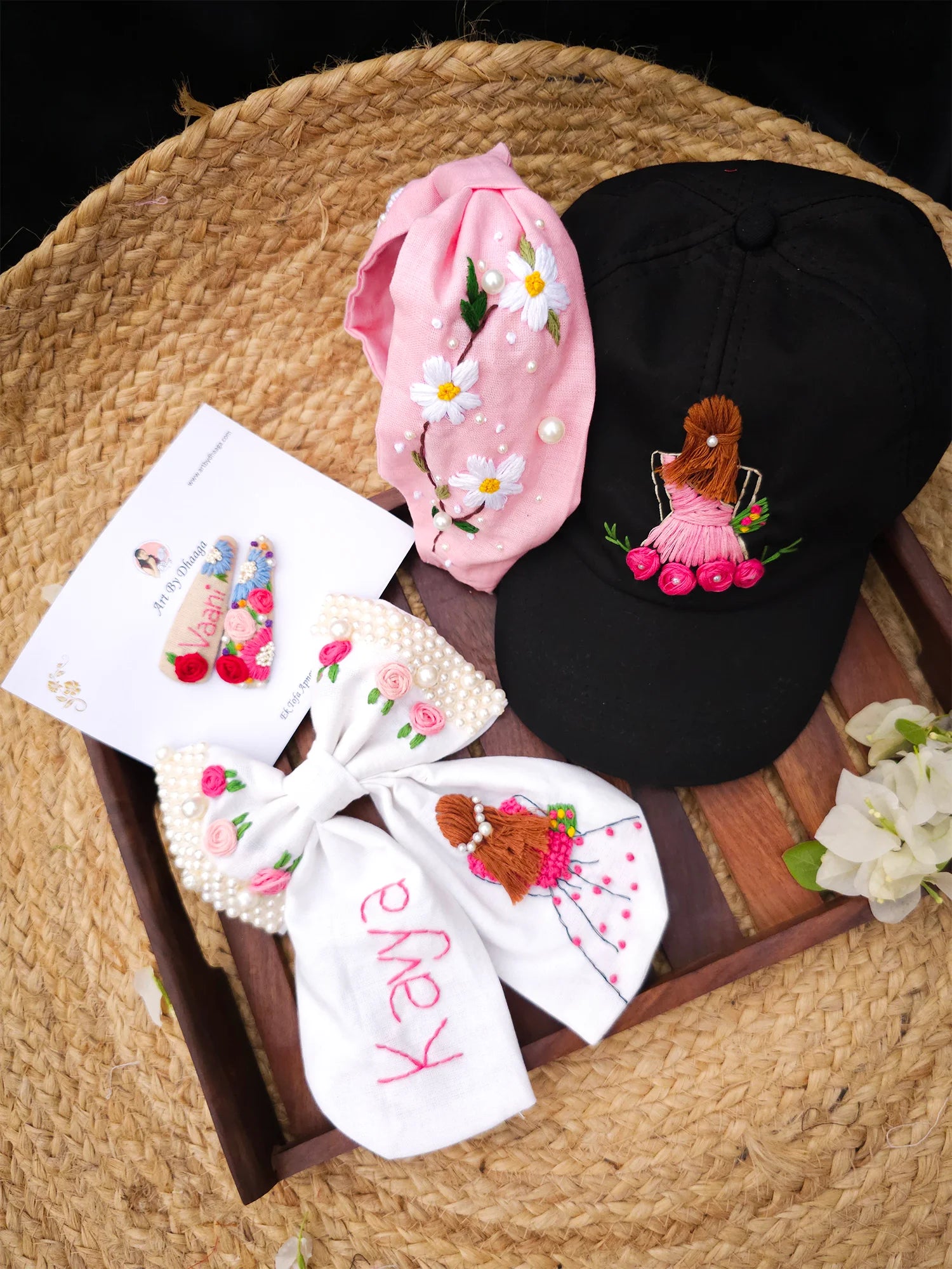Black & Bloom Summer Grace personalised Hamper – Hand Embroidered Gift Set