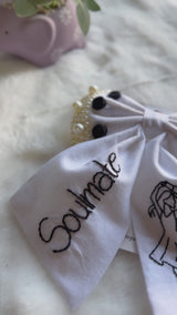 Soulmate Hand Embroidered Couple Bow Hair Clip – White