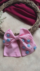 Baby Bloom Pink Hand Embroidered Bow Hair Clip