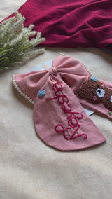 Cuddle Peach Personalized Teddy Hand Embroidered Bow Hair Clip