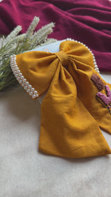 Mustard Doll Hand Embroidered Bow Hair Clip
