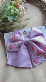 Baby Bloom Lavender Hand Embroidered Bow Hair Accessory