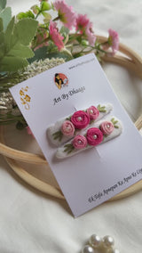 Niya White Hand Embroidered Floral Tic Tac Clips