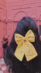 Honey Bee Yellow Hand Embroidered Bow Hair Clip