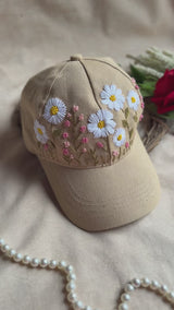 Sand Daisy Hand Embroidered Cap