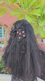 Baby Bloom Black Hand Embroidered Floral Bow Hair Clip