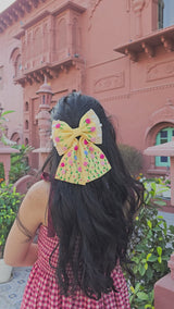 Apsara Yellow Hand Embroidered Floral Bow Hair Clip