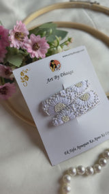 Saraswati Hand Embroidered Pearl White Tic-Tac Hair Clips