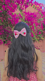 Cotton Candy Charm Hand Embroidered Floral Bow Hair Clip