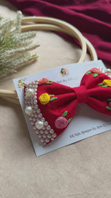 Floral Red Noor Mini Pearl Bow