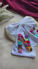 Couple Initial White Hand Embroidered Personalized Bow Hair Clip