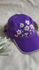 Violet Vasant Hand Embroidered Floral Cap
