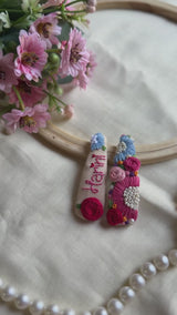 Personalized Name Hand Embroidered Beige Tic-Tac Hair Clips