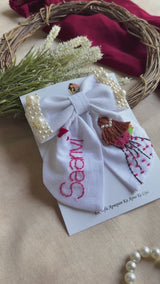 Aaina Mini White Bow for Kids – Hand-Embroidered Personalized Hair Accessory