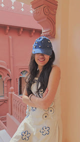 Denim Pearl Embellished Cap