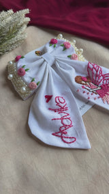 Fairytale White Personalized Hand Embroidered Bow Hair Clip