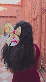 Snowman Hand Embroidered Bow Hair Clip – Ivory