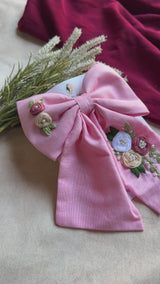 Pinkey Hand Embroidered Floral Bow Hair Clip