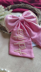 Pearl Name Pink Hand-Embroidered Bow Hair Accessory