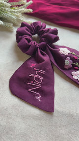 Pushpita Wine Hand Embroidered Custom Name Scrunchie