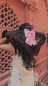 Apsara Pink Hand Embroidered Floral Bow Hair Clip
