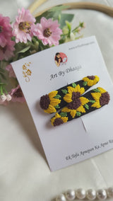 Sunflower Hand Embroidered Black Floral Tic-Tac Hair Clips
