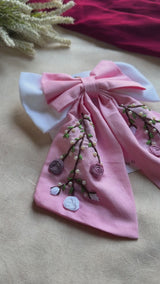 Aaradhya Pink Hand Embroidered Bow Hairband