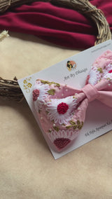 Aarya Pink Hand Embroidered Daisy Bow Hair Clip